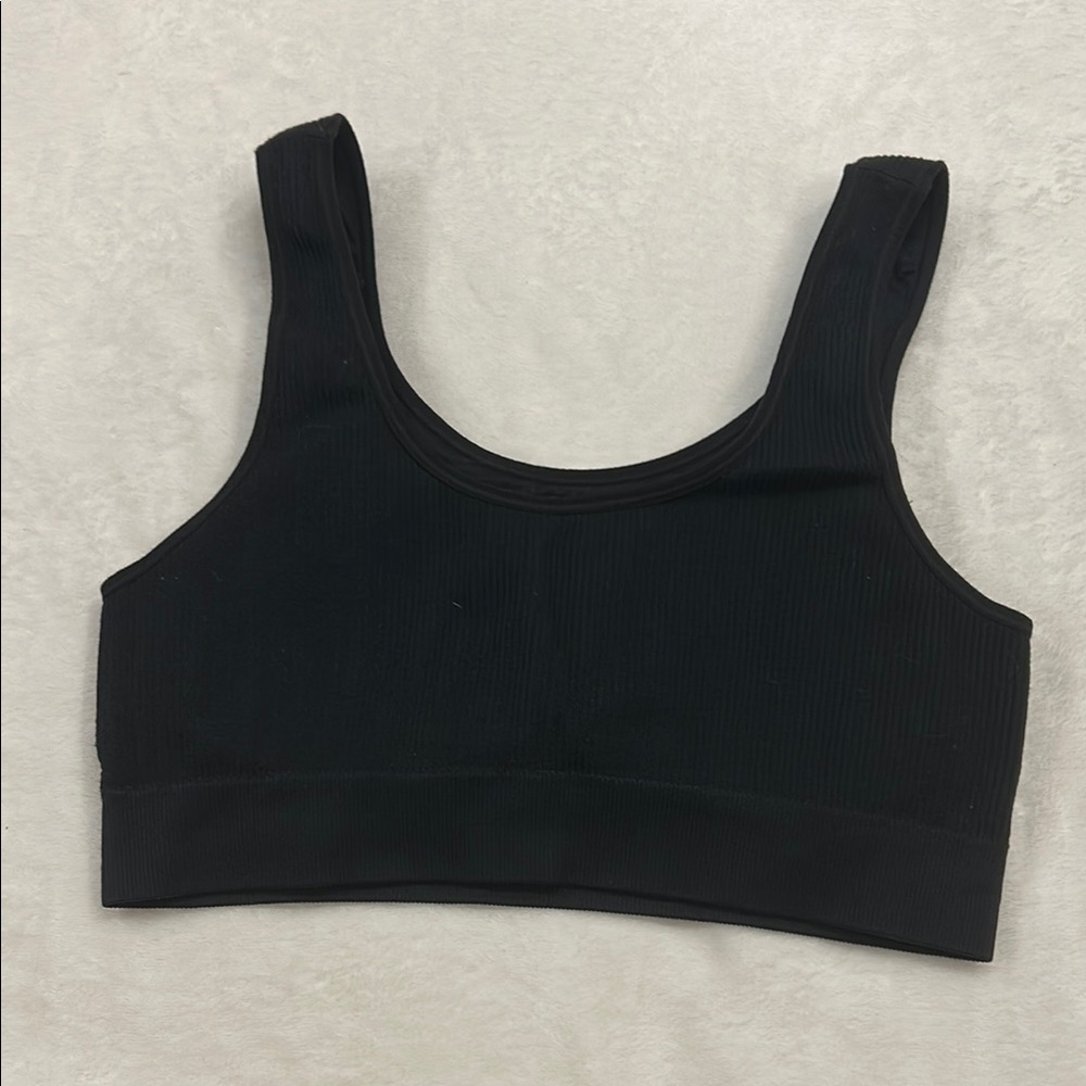 Black Ribbed Sports Bra - Picture 2 of 3